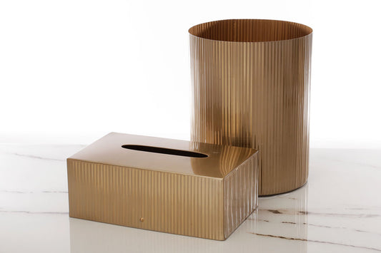 סט פח + קופסה לטישו STAINLESS ROSEGOLD בגודל 20X20X26 25X16X9 בצבע ברונזה