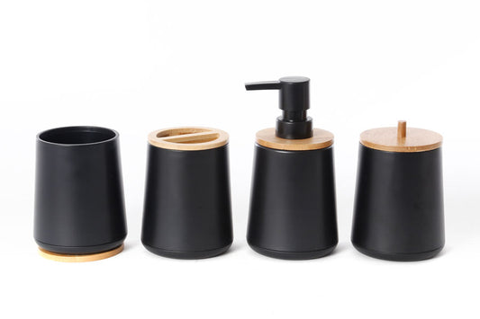 סט 4 חלקים מיכל צמר גפן דיספנסר מעמד מברשות שיניים וכוס