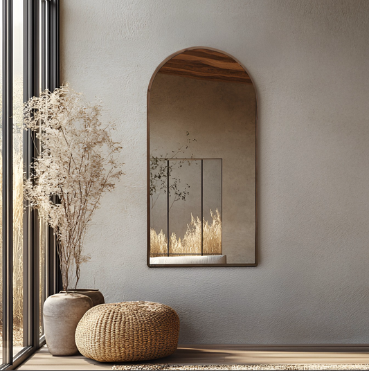 מראה חצי מעוגלת מסגרת עץ