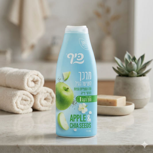 כיף מרכך לשיער רגיל בניחוח תפוח וזרעי צ’יה – הזנה עמוקה ורכות טבעית לשיער בריא ונעים למגע