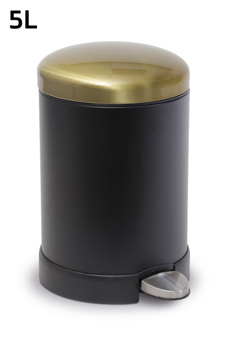 פח אשפה עגול ANTI-SLEEP טריקה שקטה שחור זהב בגודל 5L בצבע שחור זהב