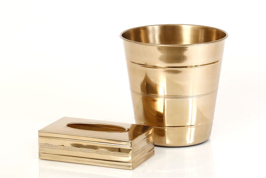 פח + קופסאת טישו BRASS GOLD בצבע זהב במידות 24X24X25 23X13X6.5